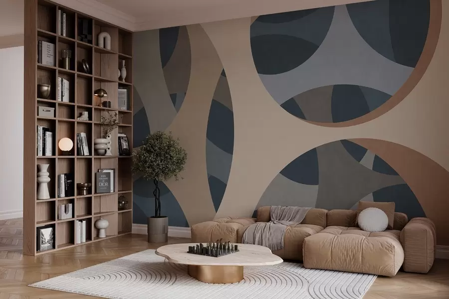 Fototapet modern abstrakt texturkonst i nyanser av blått och beige w05751
