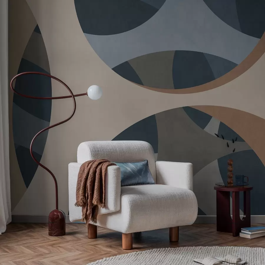 Fototapet modern abstrakt texturkonst i nyanser av blått och beige w05751