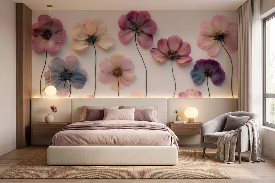 Fototapet Herbariumkomposition med effekt av pressade blommor och 3D-struktur w09911