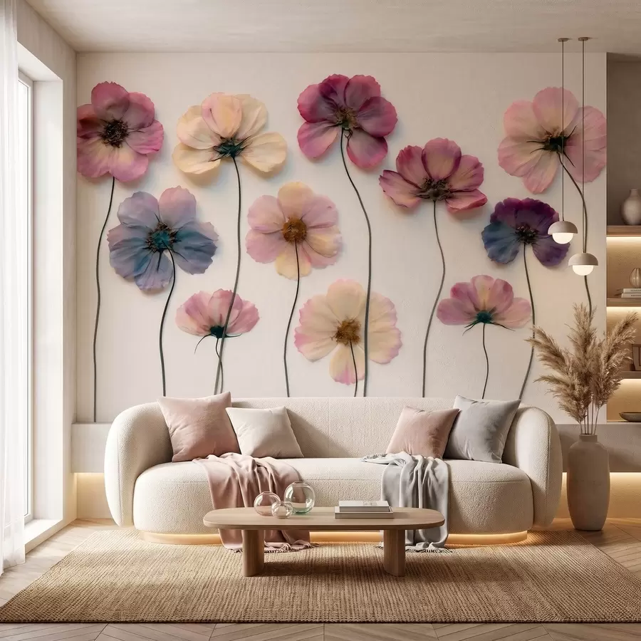 Fototapet Herbariumkomposition med effekt av pressade blommor och 3D-struktur w09911