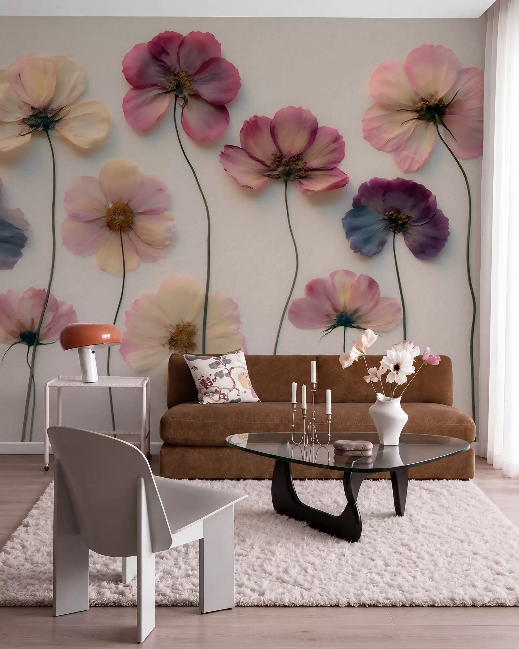 Fototapet Herbariumkomposition med effekt av pressade blommor och 3D-struktur w09911