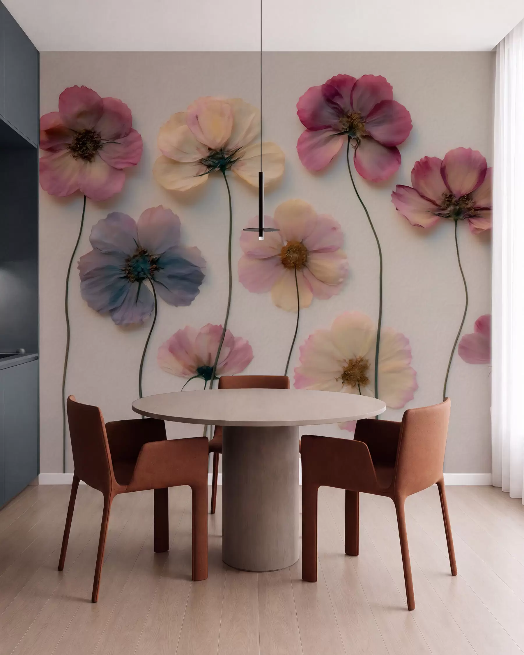 Fototapet Herbariumkomposition med effekt av pressade blommor och 3D-struktur w09911