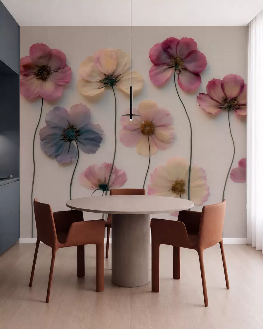 Fototapet Herbariumkomposition med effekt av pressade blommor och 3D-struktur w09911