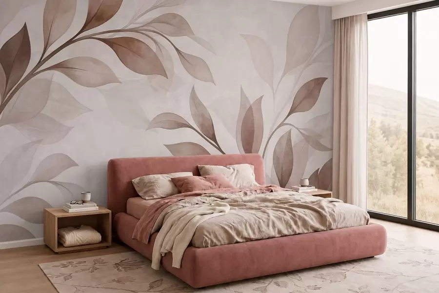 Fototapet Stora blad i varma beige- och bruna nyanser w05693v1