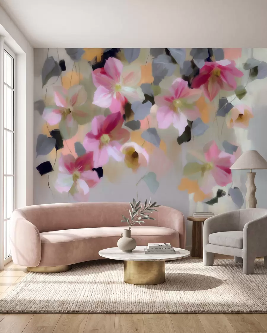 Fototapet En ljus och luftig komposition med hängande blommor i akvarellstil w09931