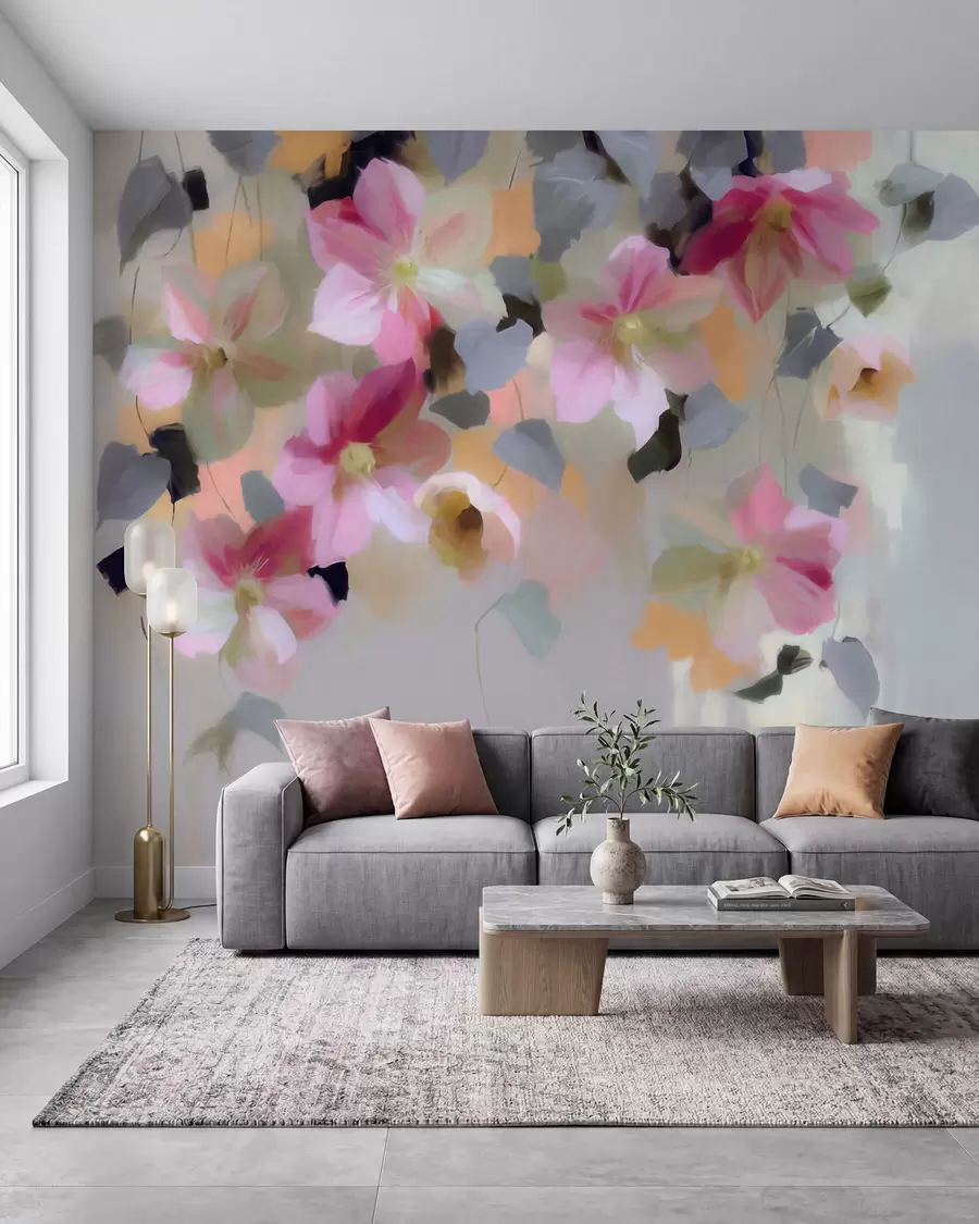 Fototapet En ljus och luftig komposition med hängande blommor i akvarellstil w09931
