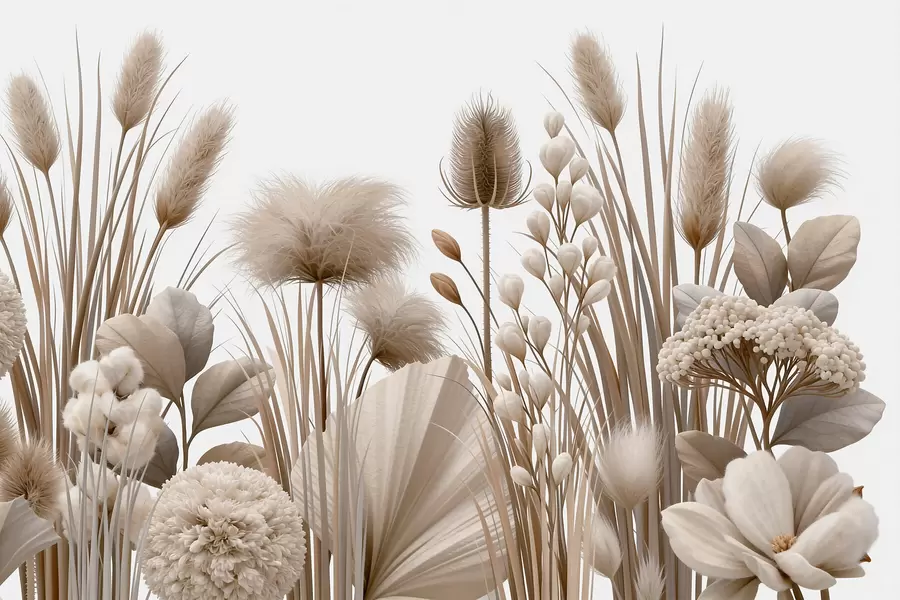 Fototapet Höga beige torkade blommor i neutrala beige nyanser w09932