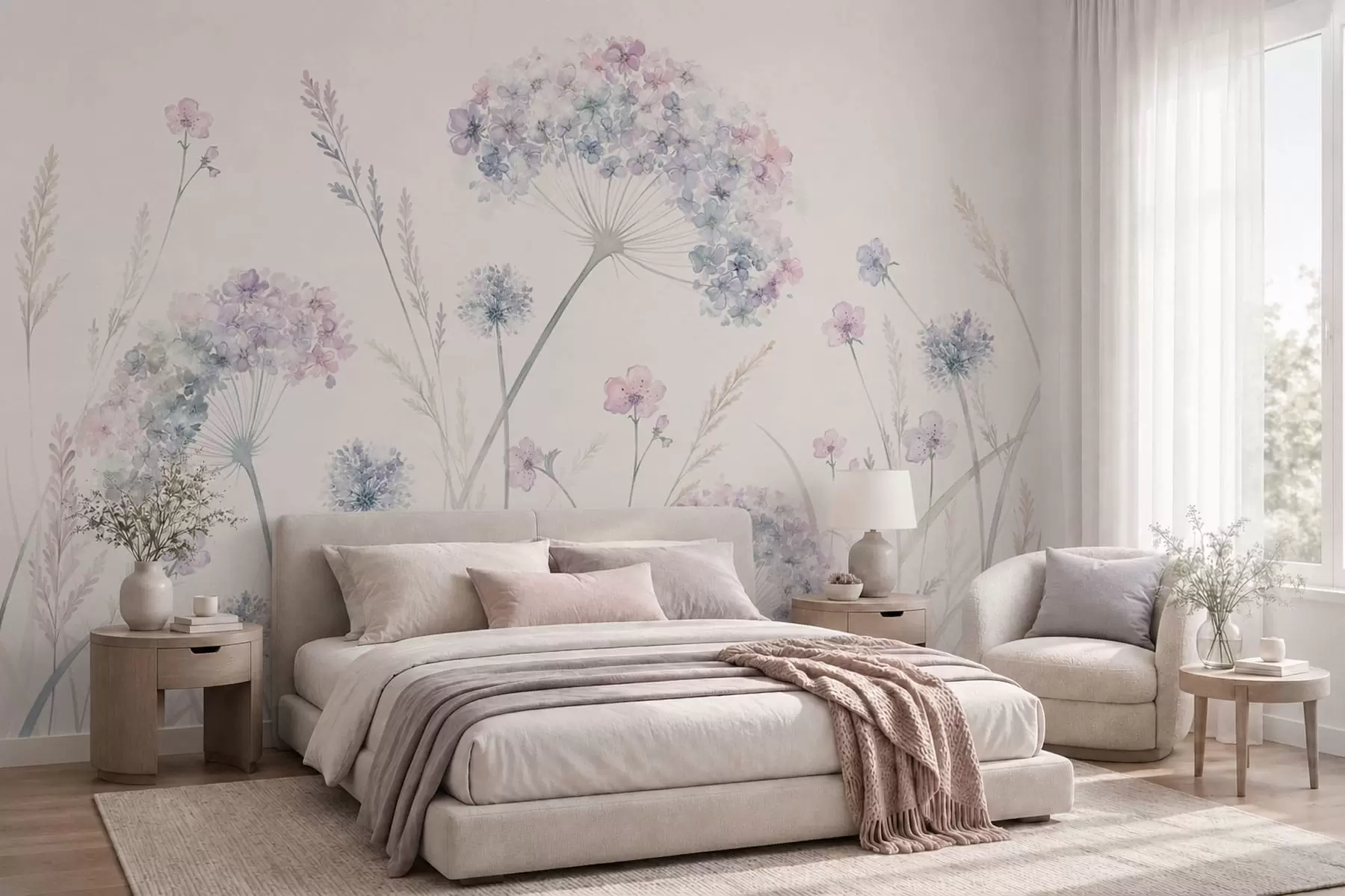 Fototapet Ängsblommor i mjuka blå och lila nyanser w05731