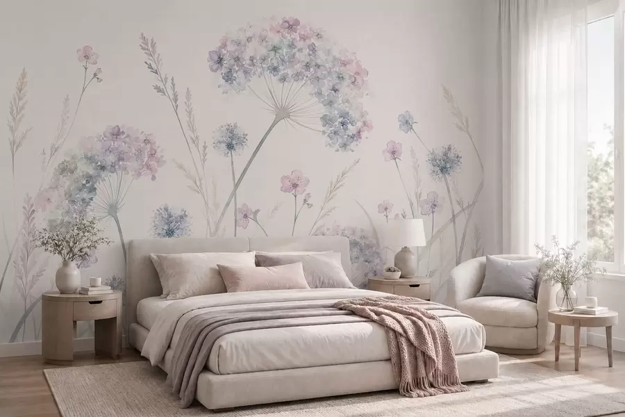 Fototapet Ängsblommor i mjuka blå och lila nyanser w05731