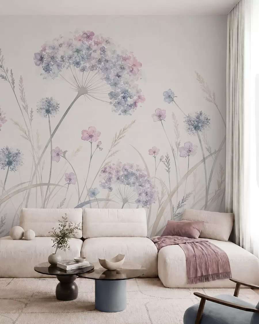 Fototapet Ängsblommor i mjuka blå och lila nyanser w05731
