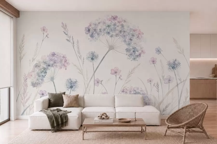 Fototapet Ängsblommor i mjuka blå och lila nyanser w05731