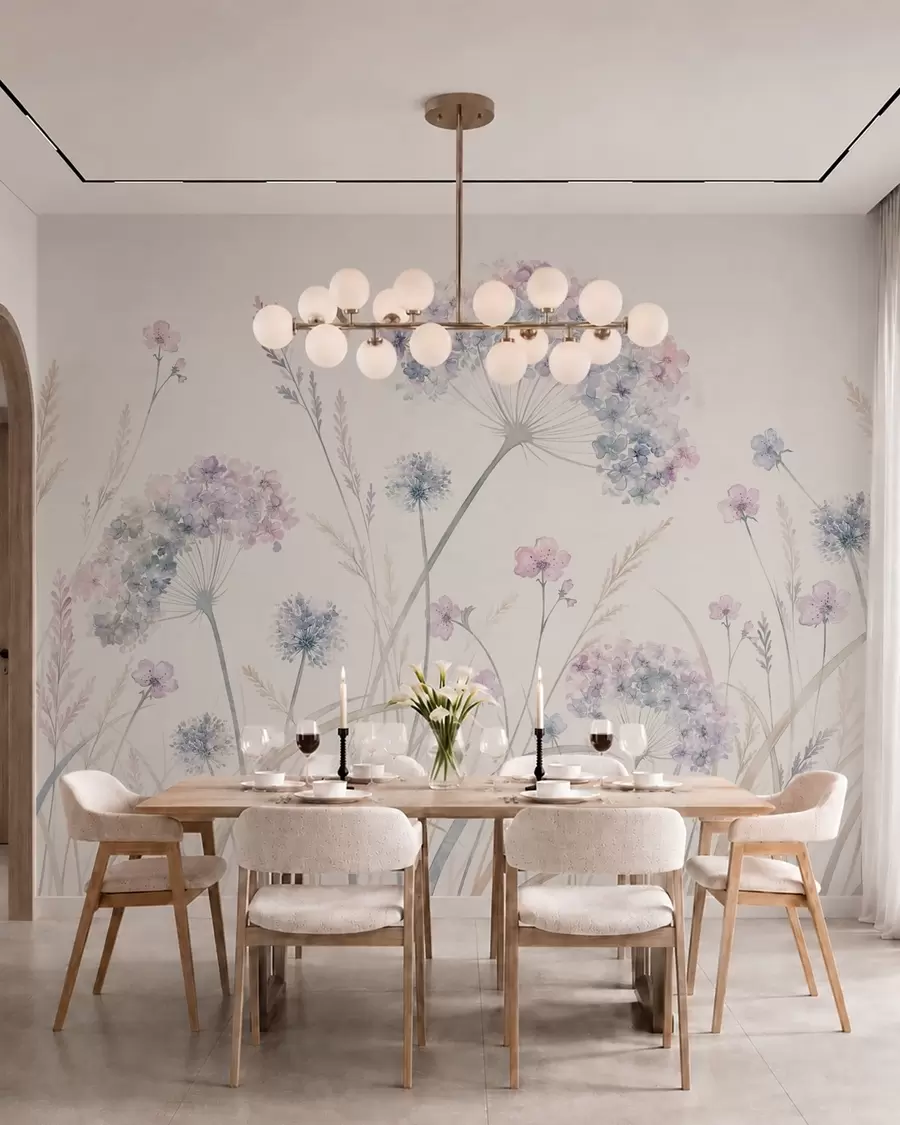 Fototapet Ängsblommor i mjuka blå och lila nyanser w05731