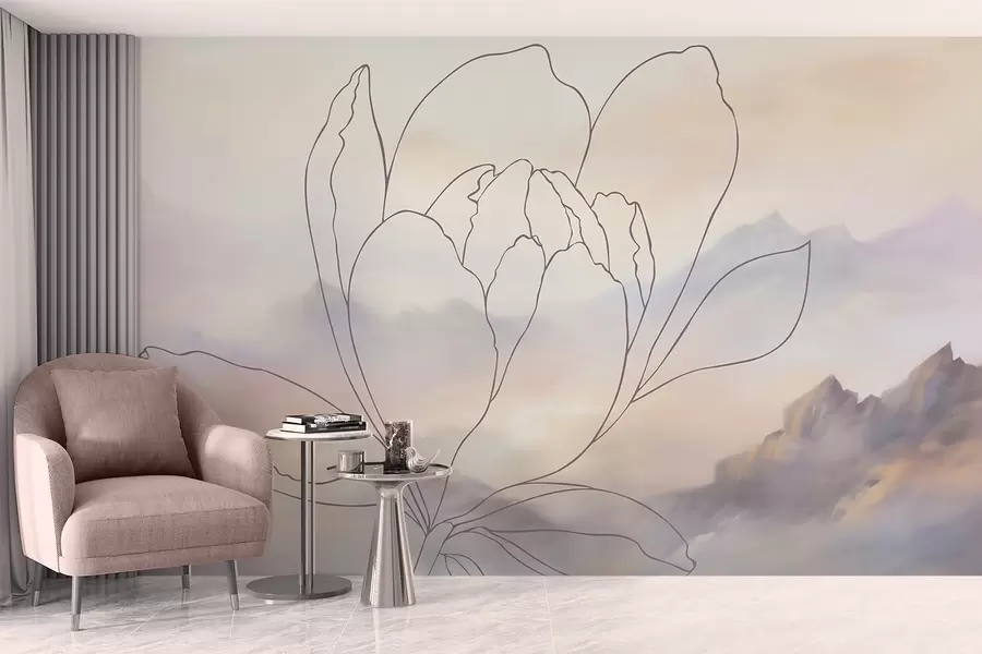 Fototapet Bergslandskap med en blomstersilhuett w05788