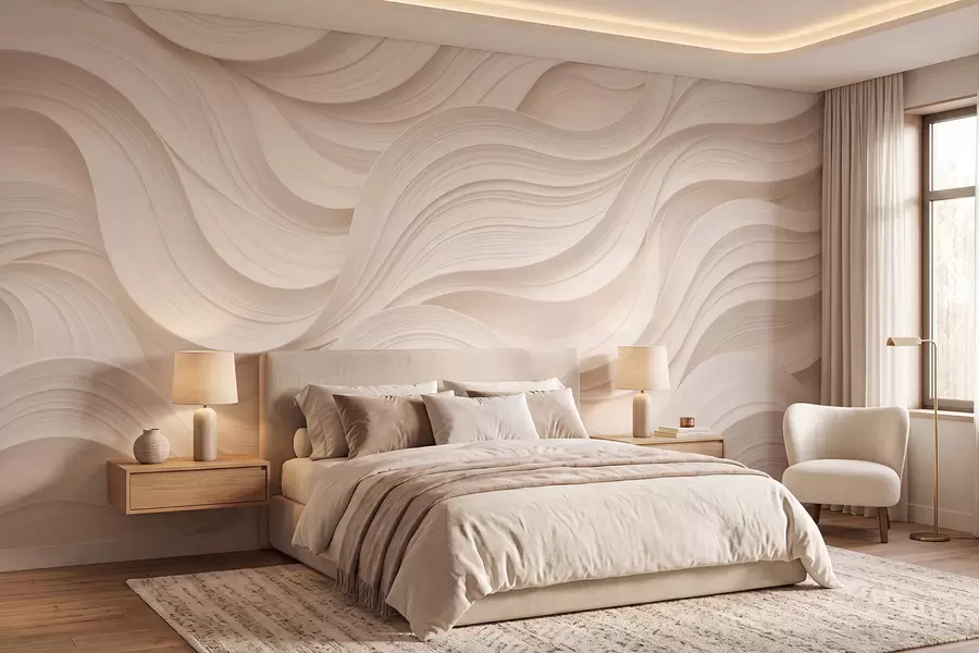 Fototapet Abstrakta, vågiga beige vågor i 3D-stil w09957