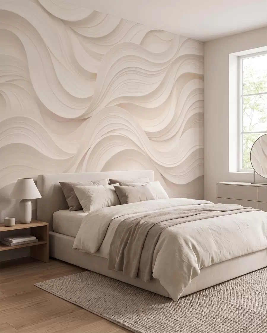Fototapet Abstrakta, vågiga beige vågor i 3D-stil w09957