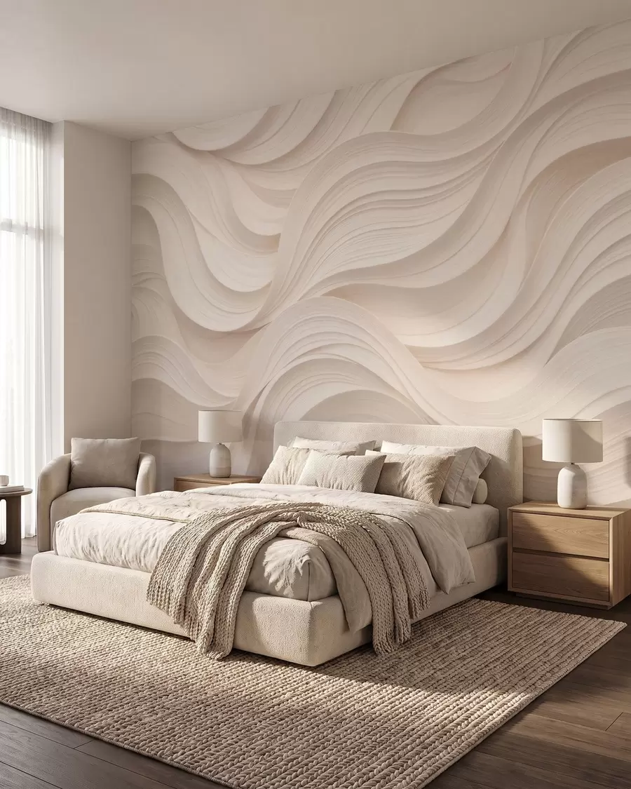 Fototapet Abstrakta, vågiga beige vågor i 3D-stil w09957