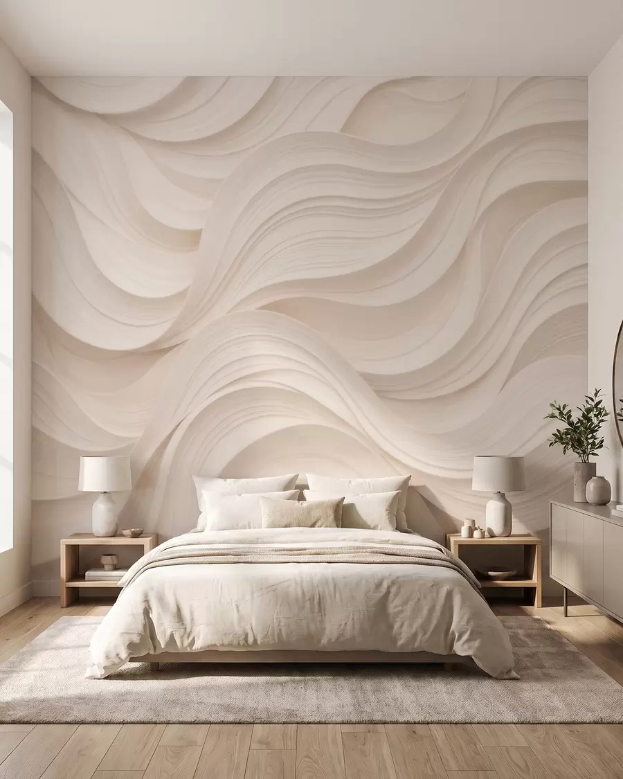 Fototapet Abstrakta, vågiga beige vågor i 3D-stil w09957