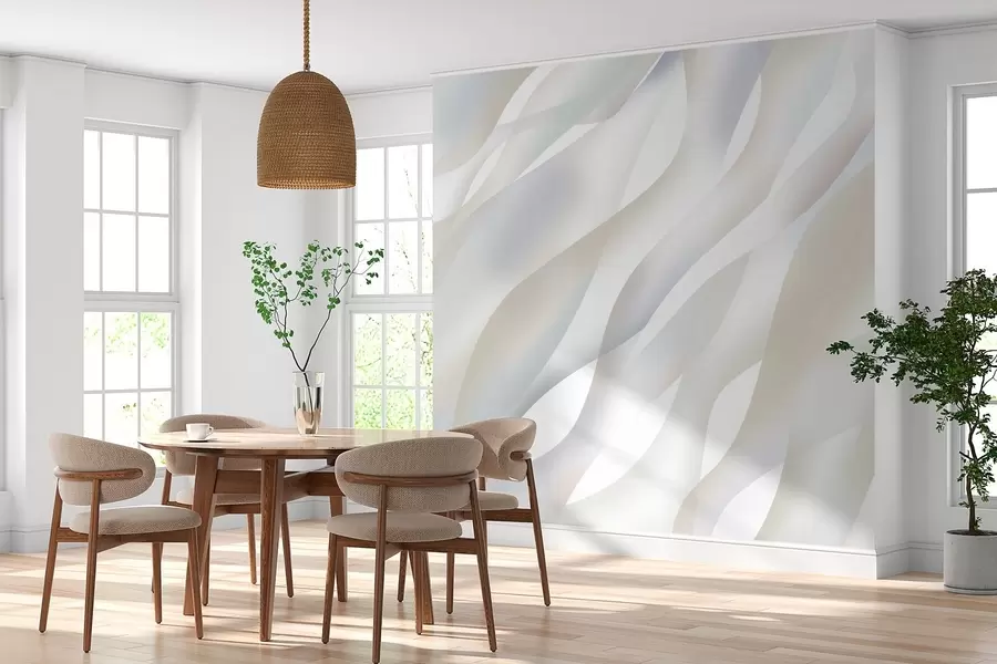 Fototapet Abstrakta vågor i grå- och beige nyanser mot en vit bakgrund w05758