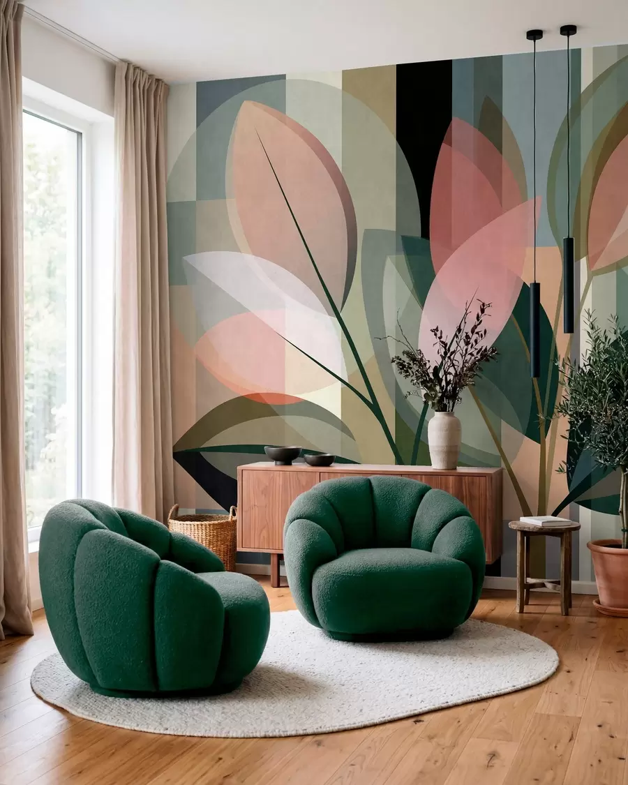 Fototapet Ett elegant abstrakt konstverk med växter som motiv w05871
