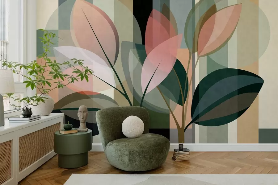 Fototapet Ett elegant abstrakt konstverk med växter som motiv w05871
