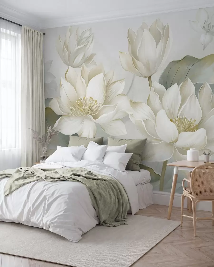 Fototapet Lotus i pärlvitt w10027
