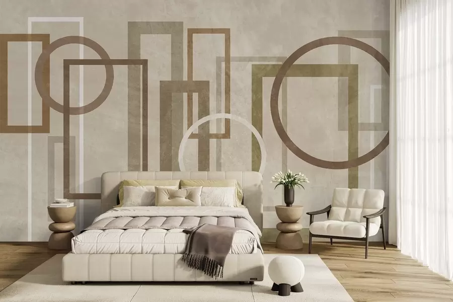 Fototapet Geometriska, strukturerade former, däribland rektanglar och cirklar, i jordnära nyanser w10031v1