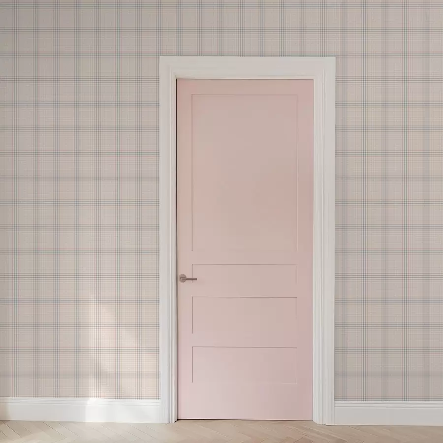 Fototapet Ljusbeige rutmönster med blå och rosa ränder a01251v2