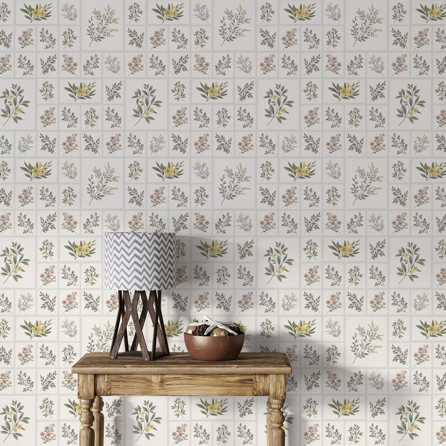 Fototapet Botaniskt mönster med blommor och blad i ramar a01258