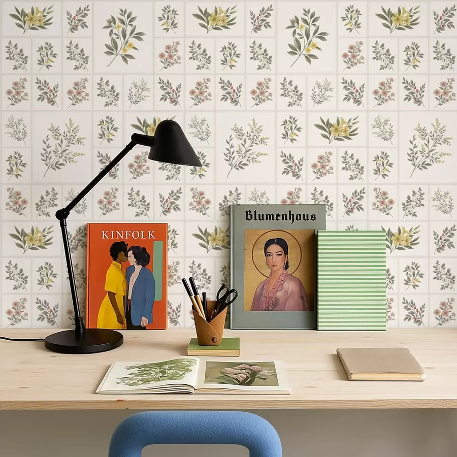 Fototapet Botanisk collage med blommande grenar i ljusa ramar a01258v1