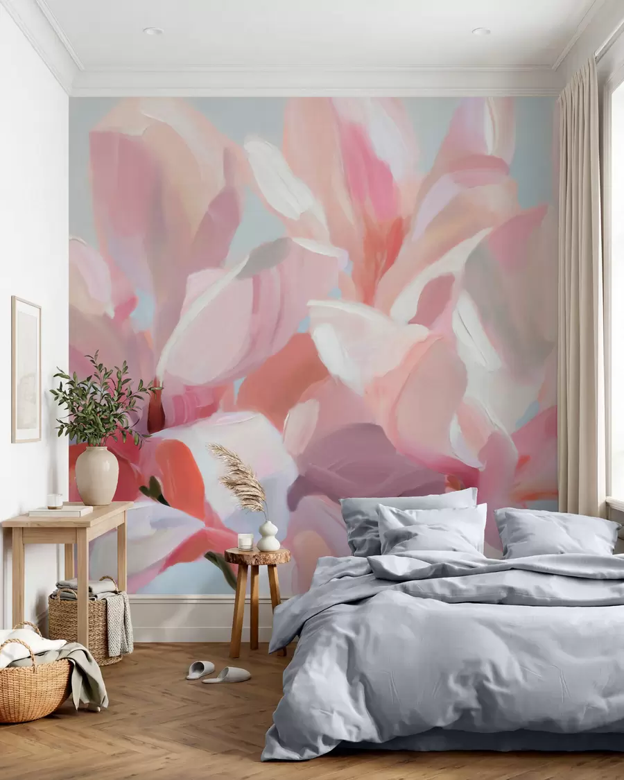 Fototapet Närbild på en rosa magnolia, imiterad mjuk målarteknik w10043