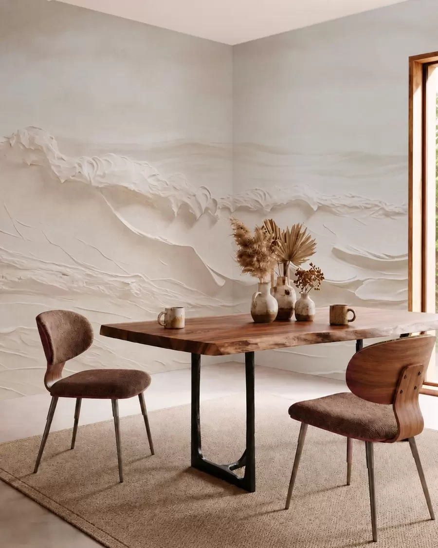 Fototapet Strukturerade ljusa havsvågor i krämiga nyanser w05898