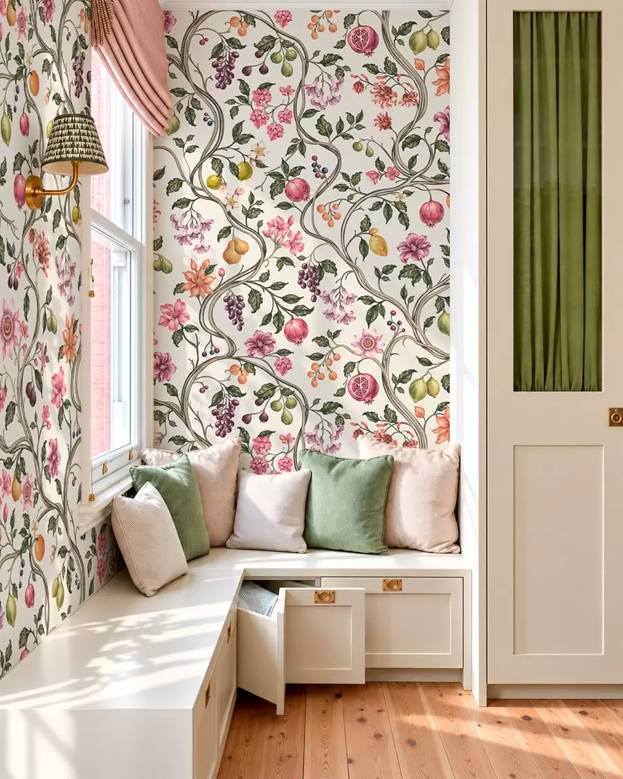 Fototapet Blomm- och fruktmönster med slingrande grenar w05862v1