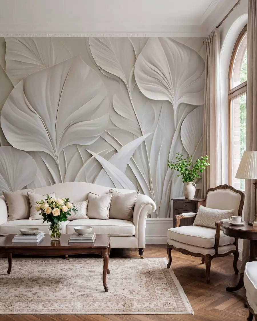 Fototapet Stora blad i basreliefstil w10074