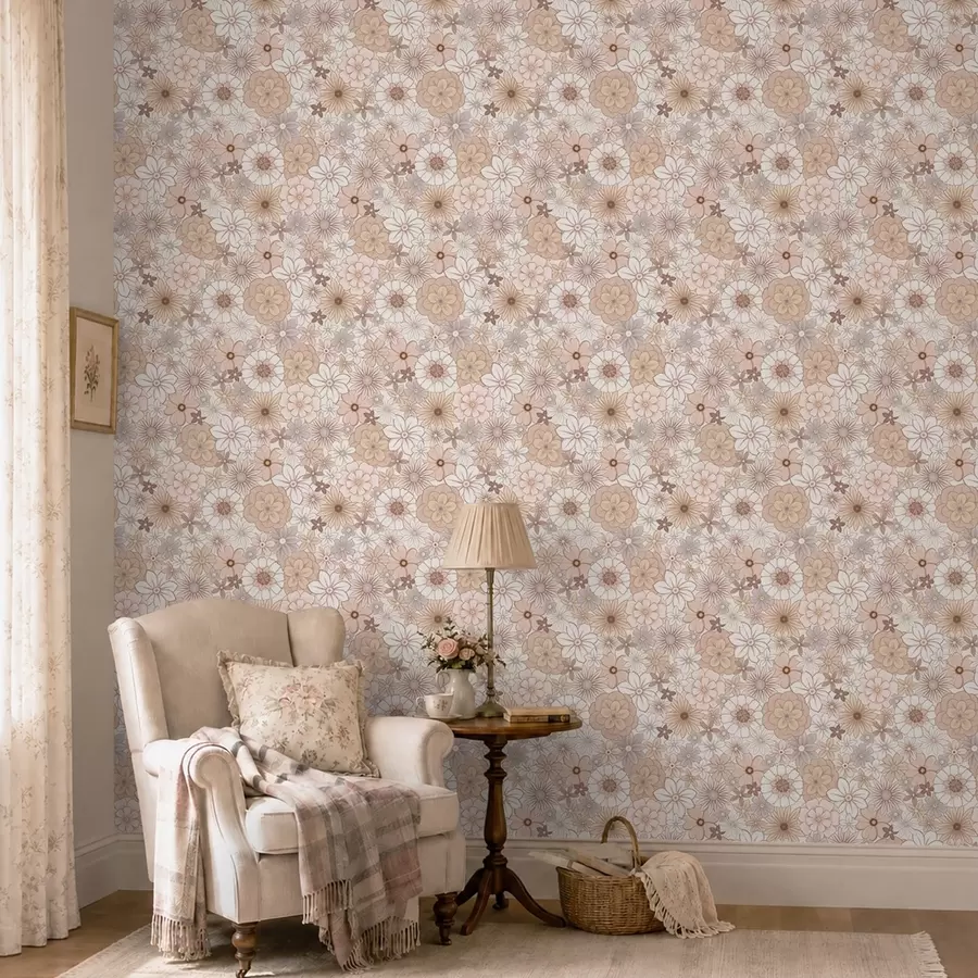 Fototapet Tätt blommönster i mjuka pastellfärger a01269