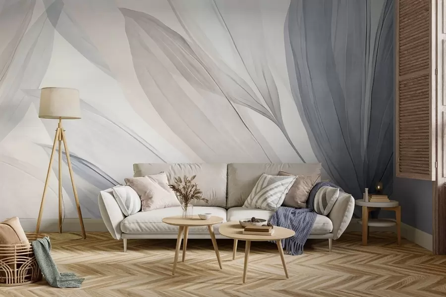 Fototapet Abstrakta, genomskinliga blad i pastellrosa, beige och blå nyanser, texturerad bakgrund w10063