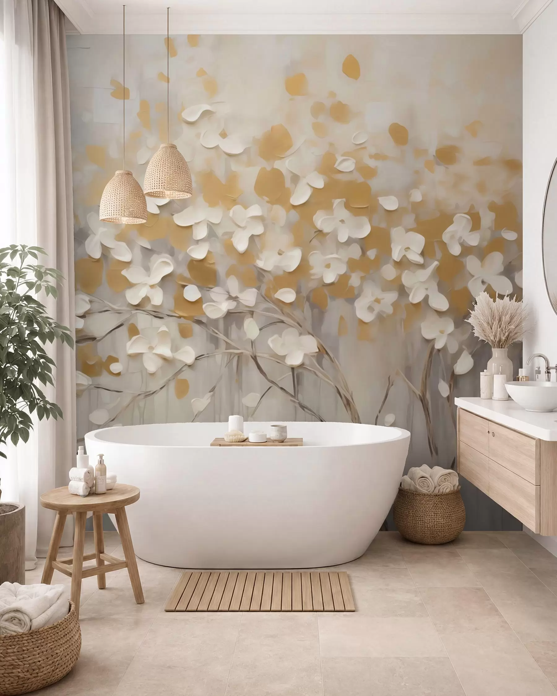 Fototapet Blomning i guld w05951