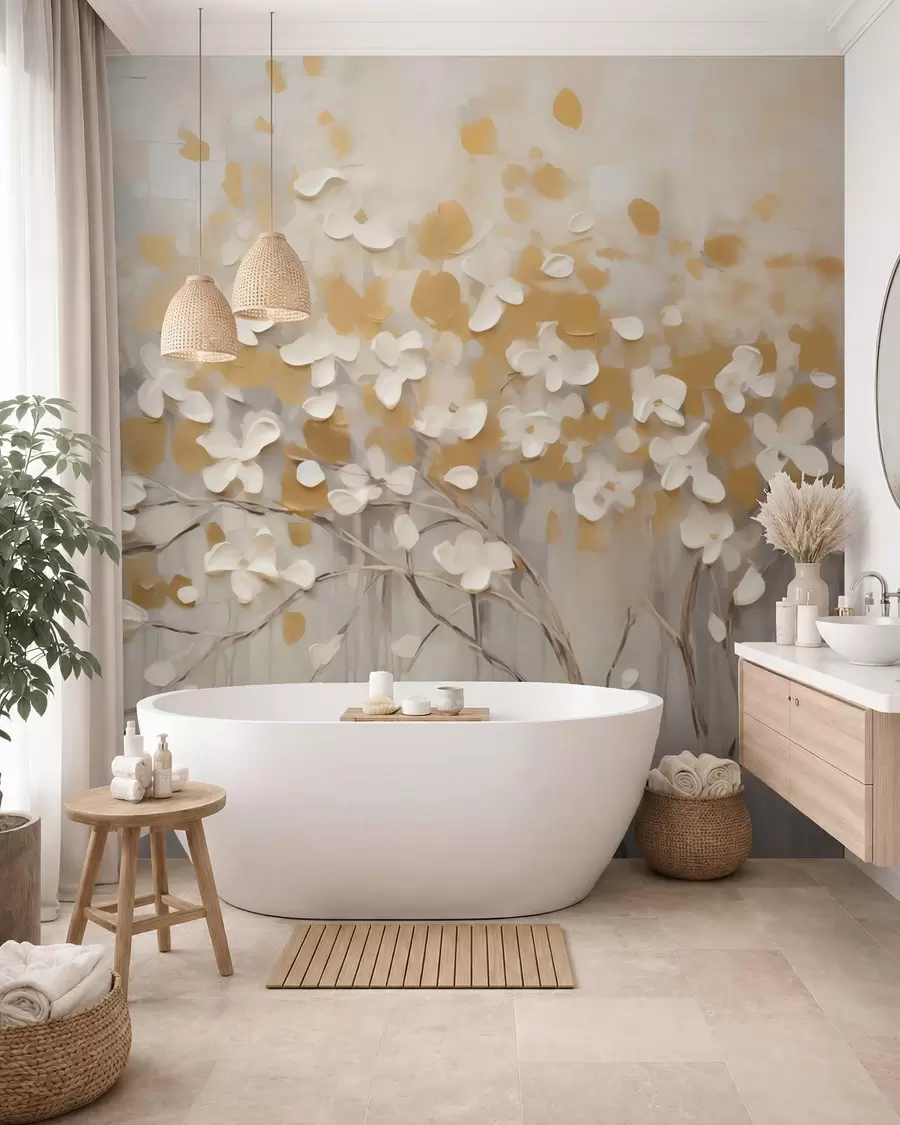 Fototapet Blomning i guld w05951