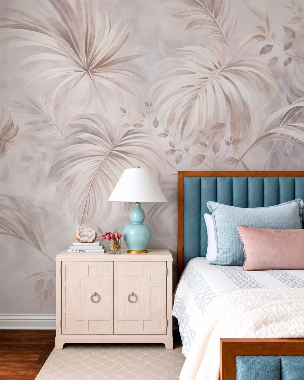 Fototapet Frodig tropisk växtlighet i pastellfärger w05956v1