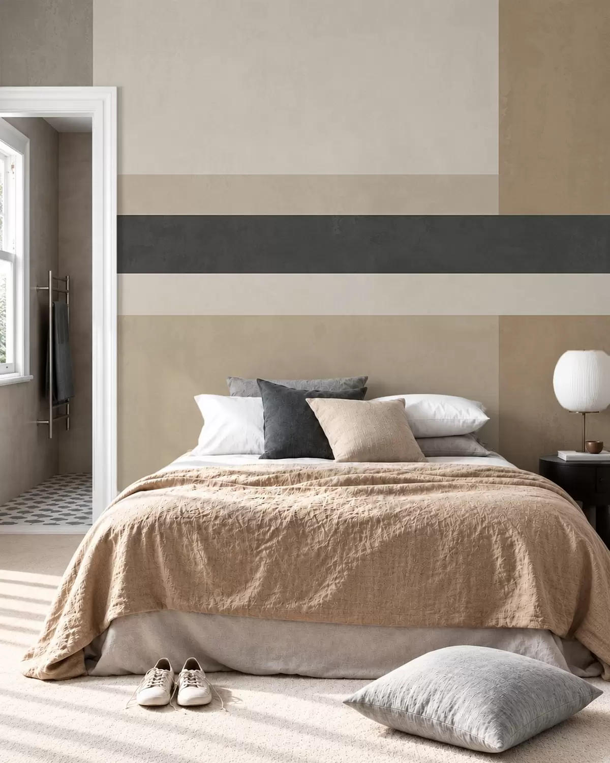 Fototapet Abstrakta rektanglar i varma beige nyanser med en mörk rand w05890