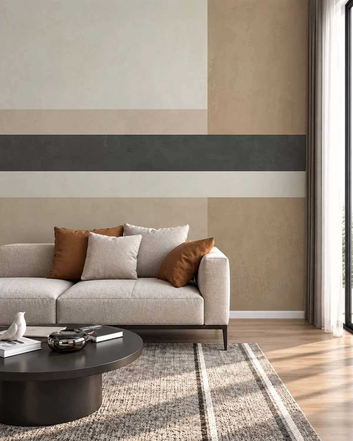 Fototapet Abstrakta rektanglar i varma beige nyanser med en mörk rand w05890