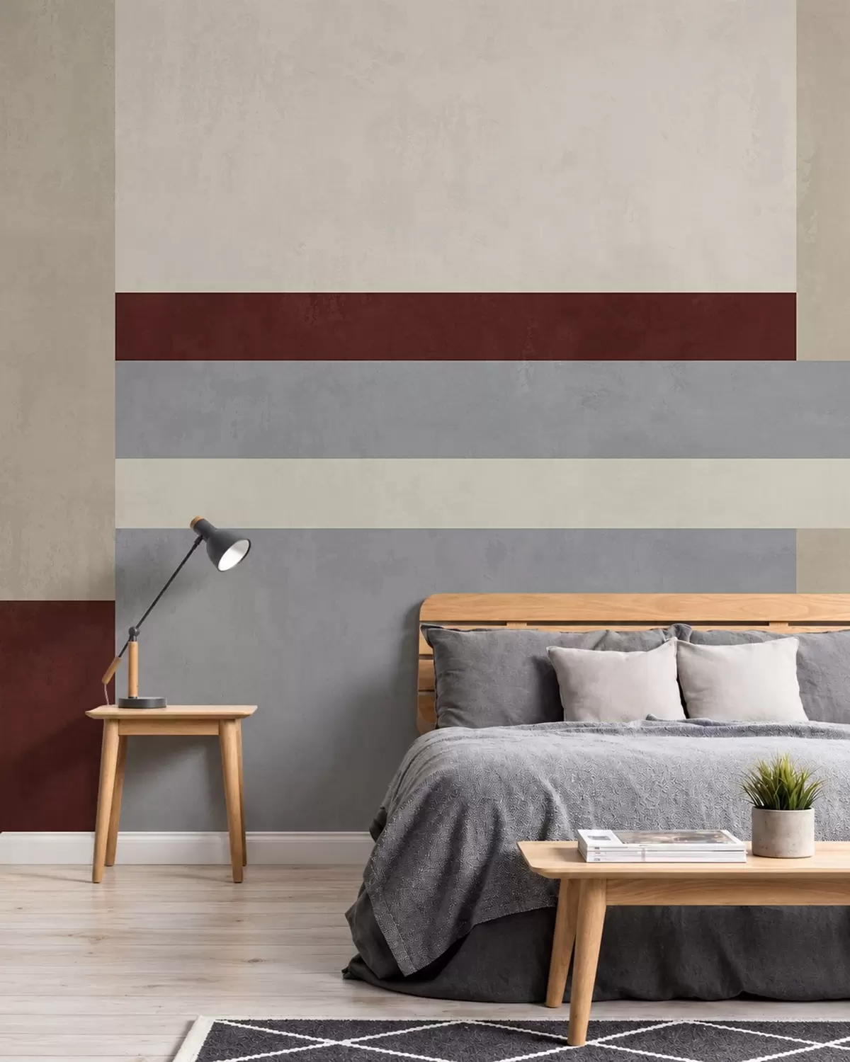 Fototapet Abstrakt geometri med block i vinrött, grått och beige w05890v2