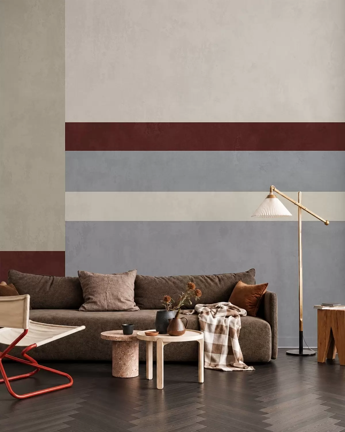 Fototapet Abstrakt geometri med block i vinrött, grått och beige w05890v2