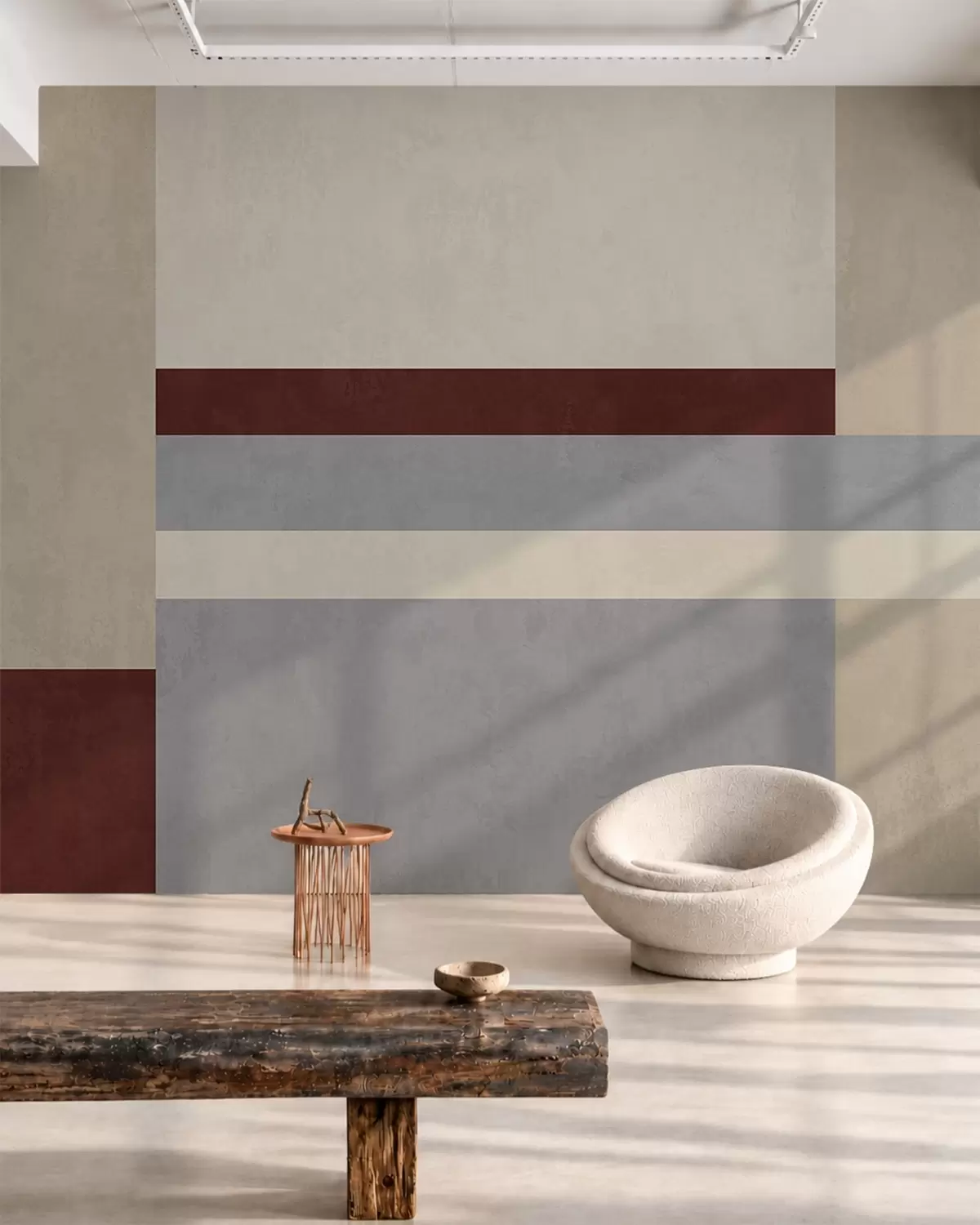 Fototapet Abstrakt geometri med block i vinrött, grått och beige w05890v2