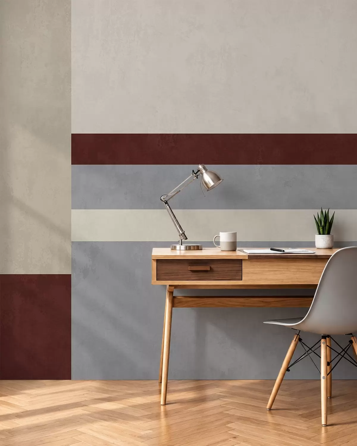 Fototapet Abstrakt geometri med block i vinrött, grått och beige w05890v2