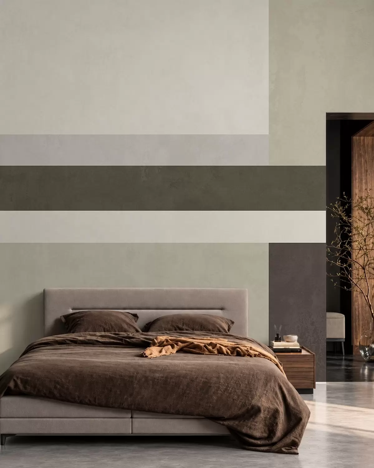 Fototapet Geometrisk komposition med block i olivgrönt, grått och beige w05890v3