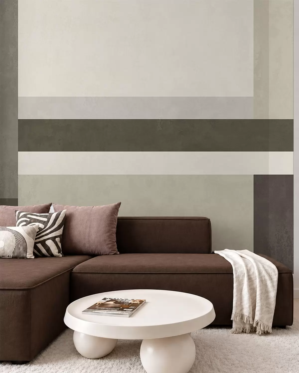 Fototapet Geometrisk komposition med block i olivgrönt, grått och beige w05890v3