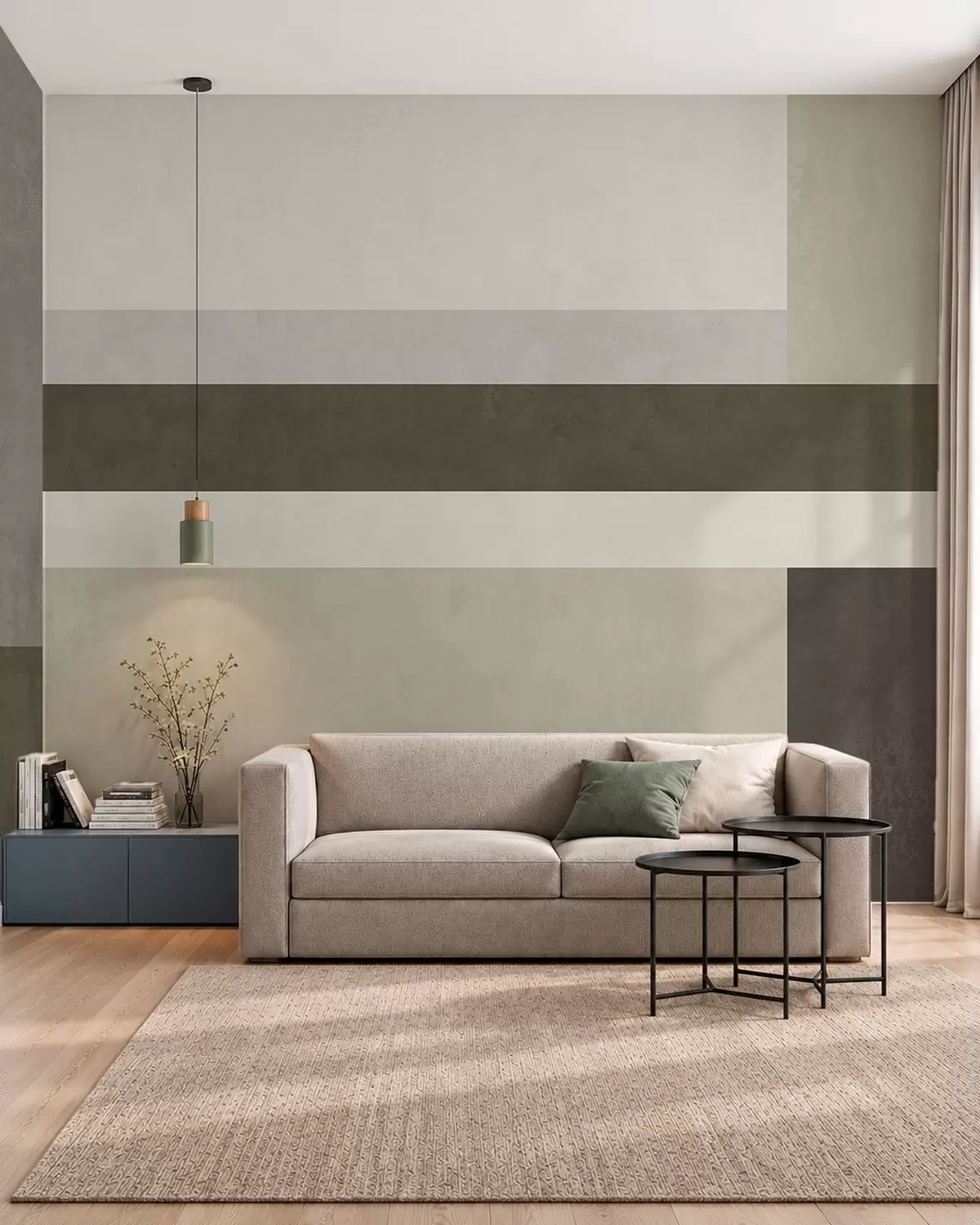 Fototapet Geometrisk komposition med block i olivgrönt, grått och beige w05890v3