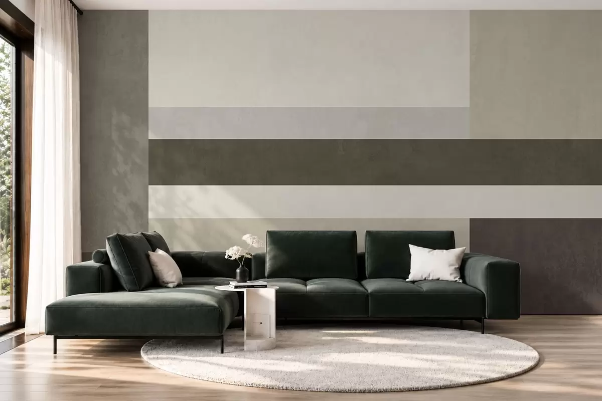 Fototapet Geometrisk komposition med block i olivgrönt, grått och beige w05890v3