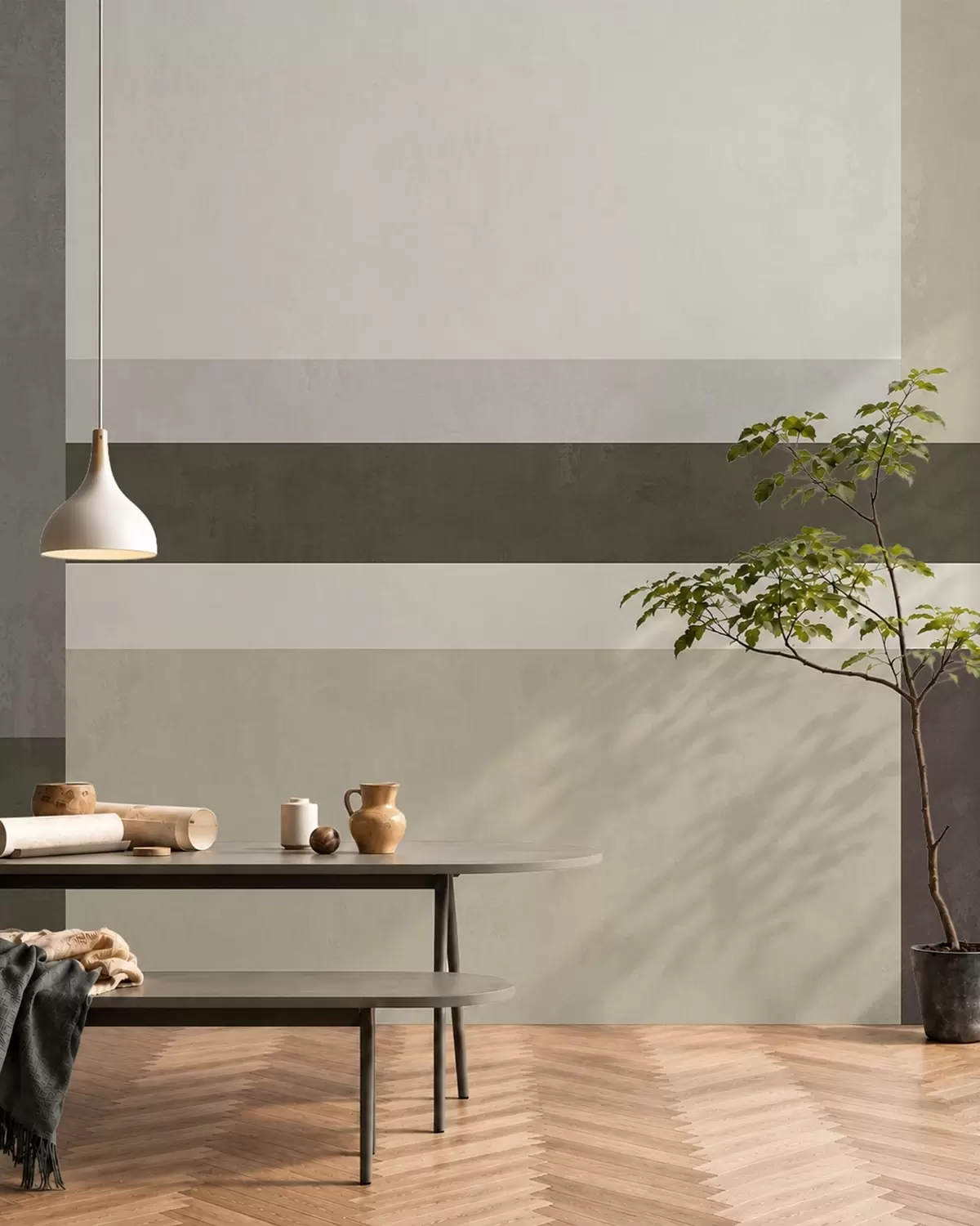 Fototapet Geometrisk komposition med block i olivgrönt, grått och beige w05890v3
