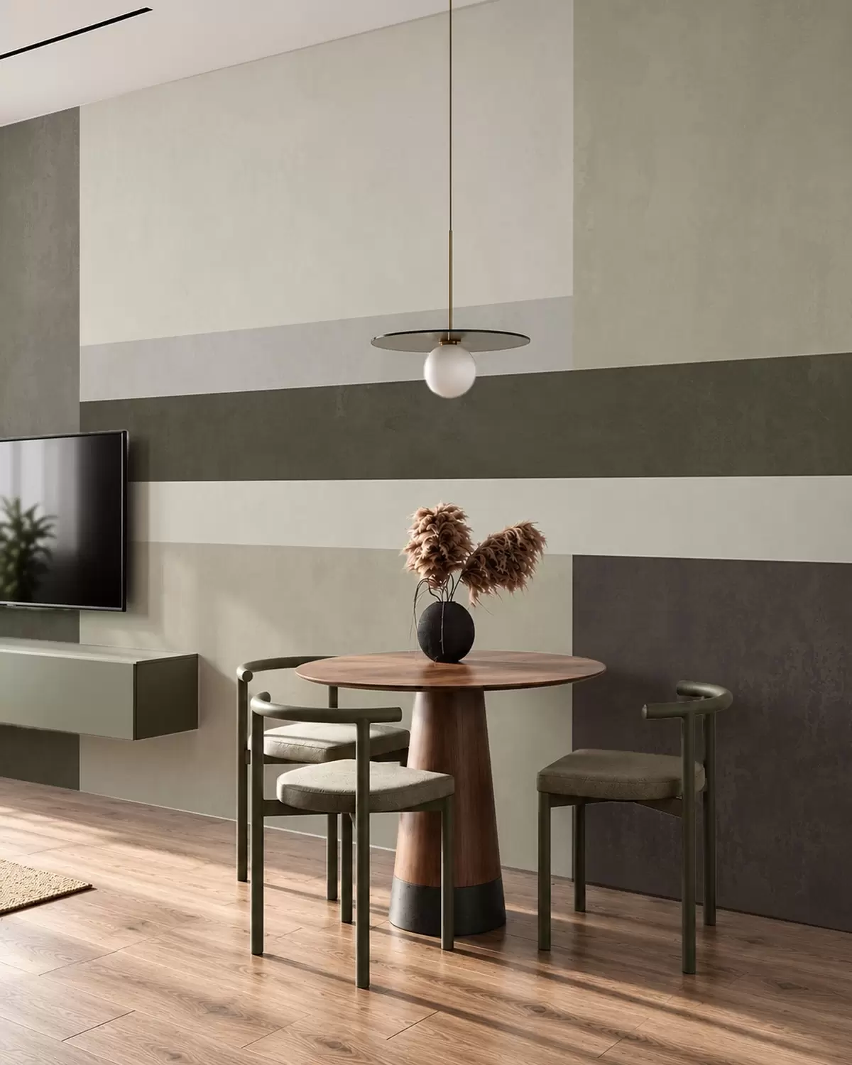 Fototapet Geometrisk komposition med block i olivgrönt, grått och beige w05890v3